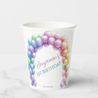 Teddy Bear 1st Birthday Colourful Balloons Paper Cups