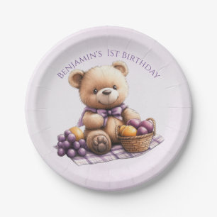 Teddy Bear 1st Birthday Colourful Balloons Paper Plate