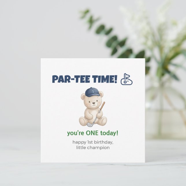 Teddy Bear 1st Birthday Golf Card for Boy  Son (Standing Front)