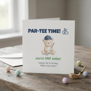 Teddy Bear 1st Birthday Golf Card for Boy Son