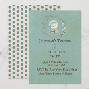 Teddy Bear 1st First Birthday Personalise Birthday Invitation