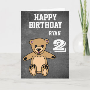 Teddy Bear 2nd Birthday Chalkboard Happy Birthday Card