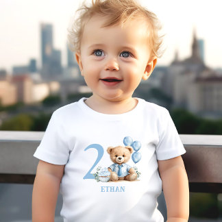 Teddy Bear 2nd Birthday Name Blue Toddler T-shirt
