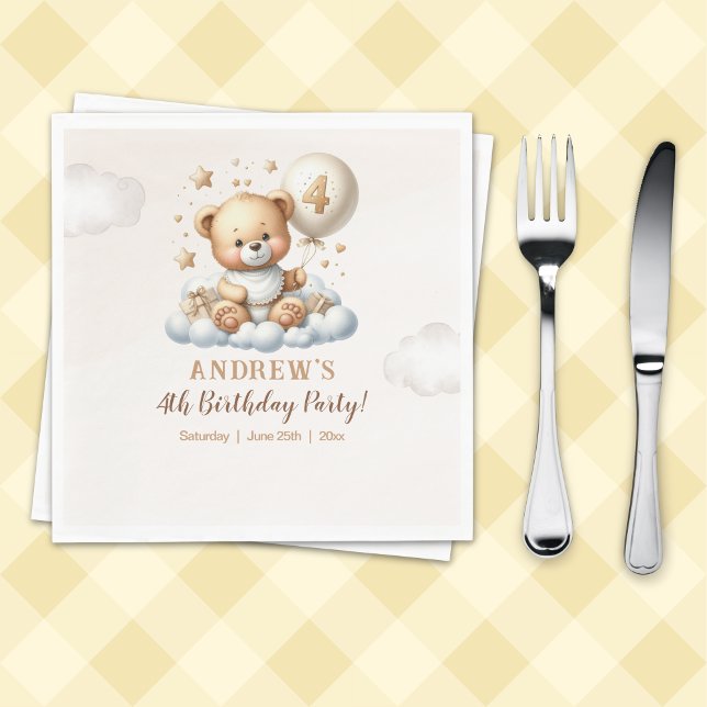 Teddy Bear 4th Birthday Party Napkins (Creator Uploaded)