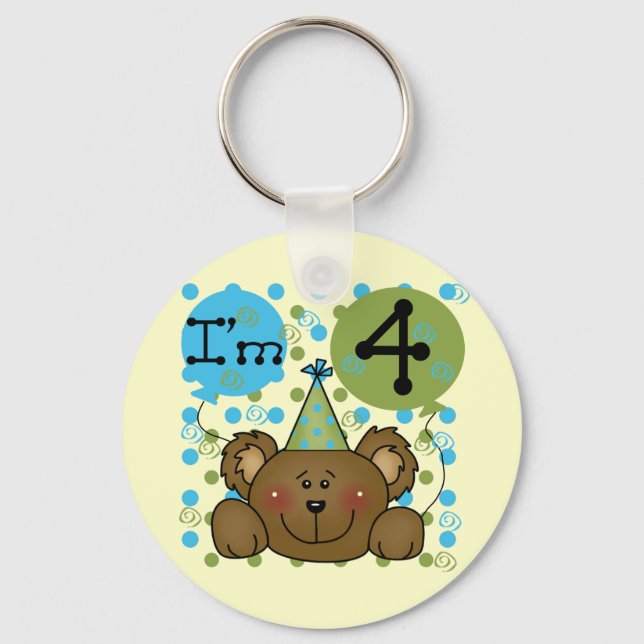 Teddy Bear 4th Birthday T-shirts and Gifts Key Ring (Front)