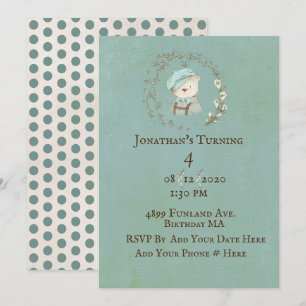 Teddy Bear 4th Fourth Birthday Invitation