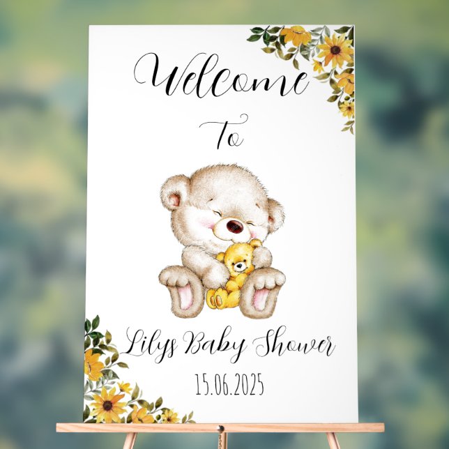 Teddy bear acrylic baby shower sign  (Neutral)