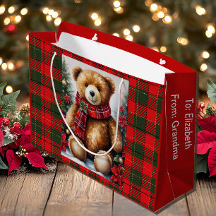 Teddy Bear Add Names Cute Christmas Large Gift Bag