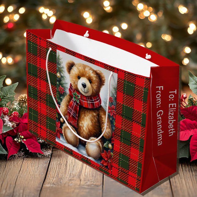 Teddy Bear Add Names Cute Christmas Large Gift Bag (Creator Uploaded)