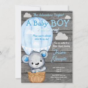 Teddy Bear Adventure Air Balloon Shower Invitation