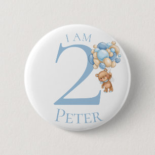 Teddy Bear Adventure Blue BIRTHDAY NUMBER 2 6 Cm Round Badge