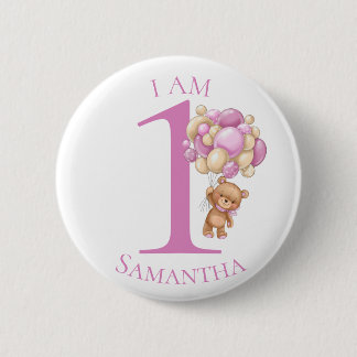Teddy Bear Adventure PINK BIRTHDAY NUMBER 1 6 Cm Round Badge