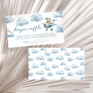 Teddy bear aeroplane baby boy diaper raffle cards