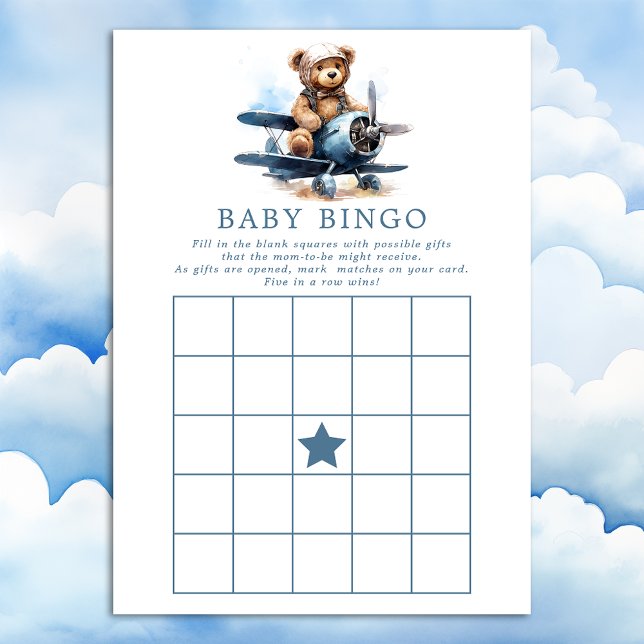 Teddy Bear Aeroplane Baby Shower Bingo Game Invitation (Creator Uploaded)