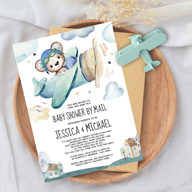 Teddy Bear Aeroplane | Baby Shower by Mail Invitation (Creator Uploaded)