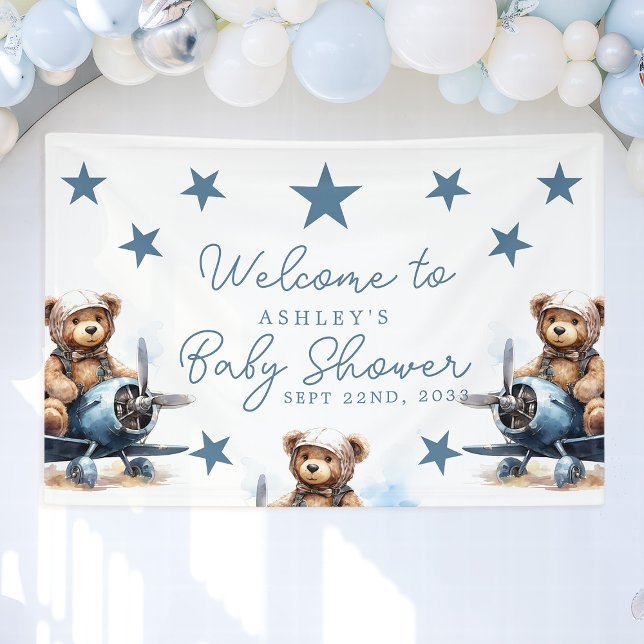 Teddy Bear Aeroplane Baby Shower Welcome Banner (Creator Uploaded)