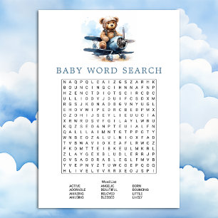 Teddy Bear Aeroplane Baby Shower Word Search Game Invitation
