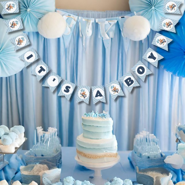 Teddy Bear Aeroplane Balloons Boy Baby Shower Bunting (Creator Uploaded)
