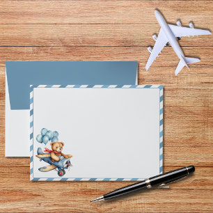 Teddy Bear Aeroplane Balloons Boy Baby Shower Envelope