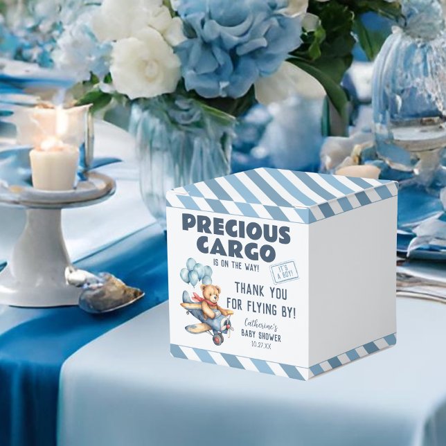 Teddy Bear Aeroplane Balloons Boy Baby Shower Favour Box (Creator Uploaded)