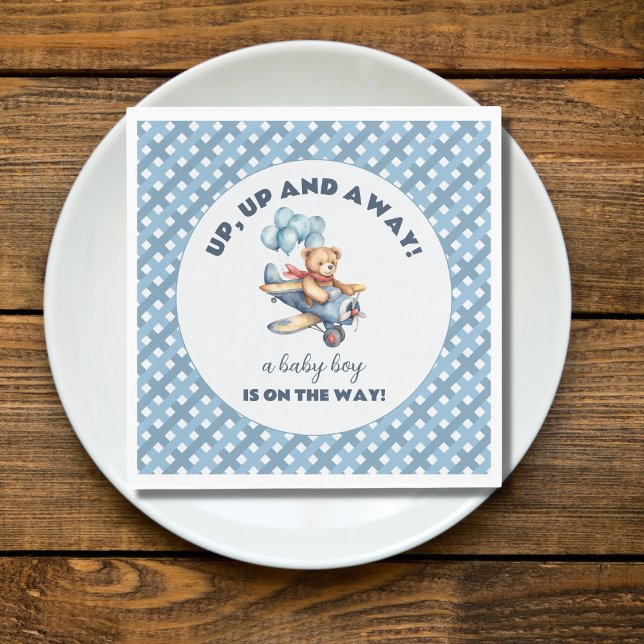 Teddy Bear Aeroplane Balloons Boy Baby Shower Napkin (Creator Uploaded)