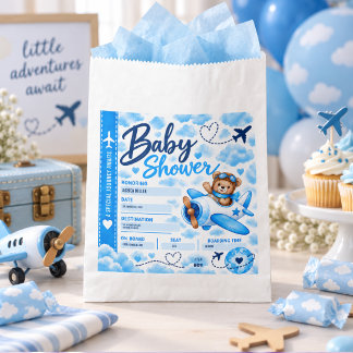 Teddy Bear Aeroplane Boarding Pass Boy Baby Shower Favour Bags
