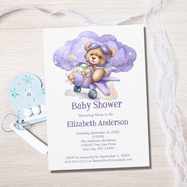 Teddy Bear Aeroplane Boy Baby Shower Invitation (Creator Uploaded)