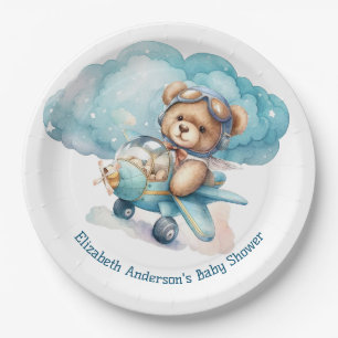 Teddy Bear Aeroplane Boy Baby Shower Paper Plate