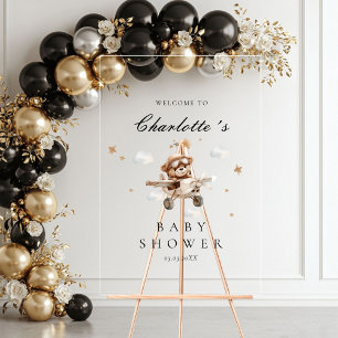 Teddy Bear & Aeroplane Welcome Baby Shower Acrylic Sign