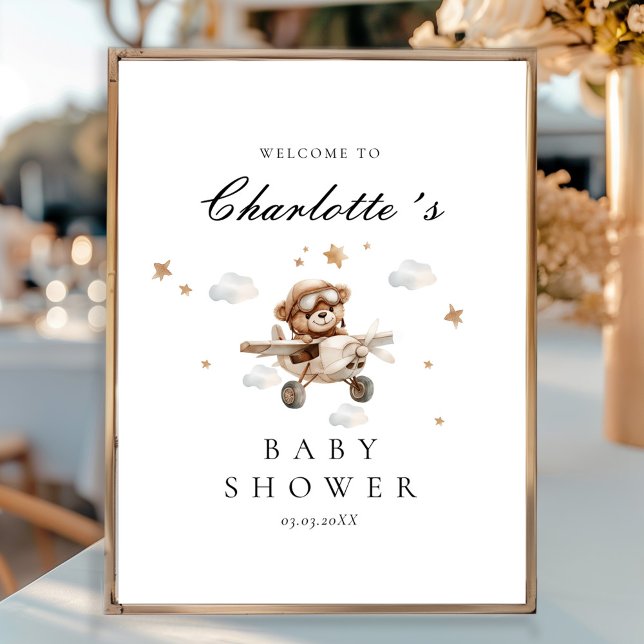 Teddy Bear & Aeroplane Welcome Baby Shower Poster (Teddy Bear & Airplane Welcome Baby Shower Poster)