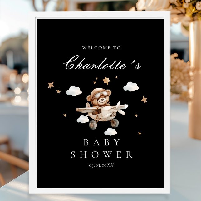 Teddy Bear & Aeroplane Welcome Baby Shower Poster (Teddy Bear & Airplane Welcome Baby Shower Poster)