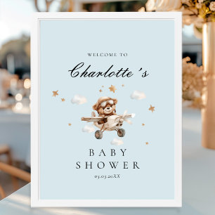 Teddy Bear & Aeroplane Welcome Baby Shower Poster