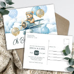 Teddy Bear Air Plane Baby Shower Postcard<br><div class="desc">Lovely teddy bear watercolor graphics in shades of tan,  brown,  and blue. Great baby boy baby shower theme. Watercolor clouds,  balloons,  air plane,  and cute teddy bear. Custom / personalised baby shower invitations. Available as a digital download. Look for matching items in my baby shower category in the shop.</div>
