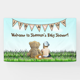 Teddy Bear and Baby Baseball Boy's Baby Shower Banner