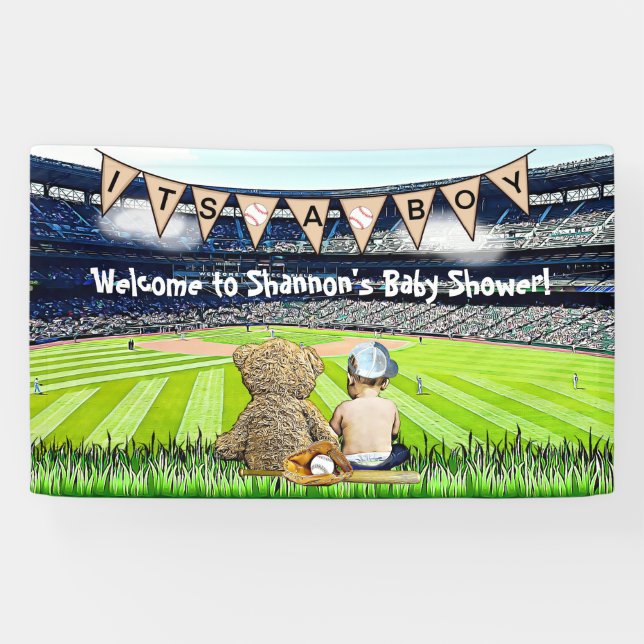 Teddy Bear and Baby Baseball Field Baby Shower  Banner (Horizontal)