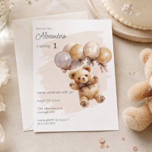 Teddy Bear and Balloons Birthday Party  Invitation
