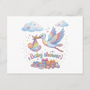 Teddy Bear and Bird Baby Shower Art Invitation Postcard