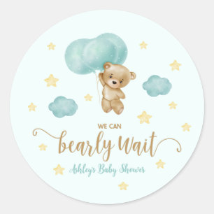 Teddy Bear and Blue Balloons Baby Shower Favour Classic Round Sticker