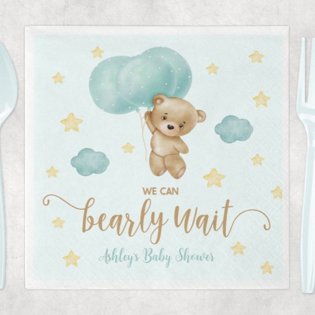 Teddy Bear and Blue Balloons Baby Shower Napkin (Creator Uploaded)