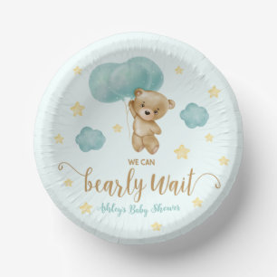 Teddy Bear and Blue Balloons Baby Shower Paper Plate