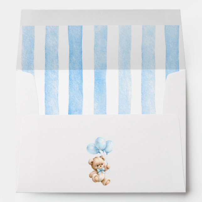 Teddy Bear and Blue Balloons Boy Baby Shower Envelope (Back (Bottom))
