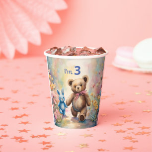 Teddy bear and Bunny In a Pastel Garden Paper Cups