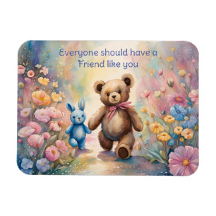 Teddy bear and Bunny In a Pastel Garden Party Magnet