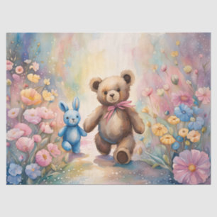 Teddy bear and Bunny In a Pastel Garden Tissue Paper