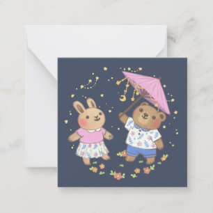 Teddy Bear and Bunny under the Stars Illustration Card