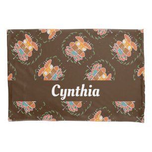 Teddy bear and butterfly  on brown pillowcase