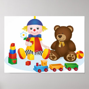 Teddy bear and ClownBaby Nursery Room Poster
