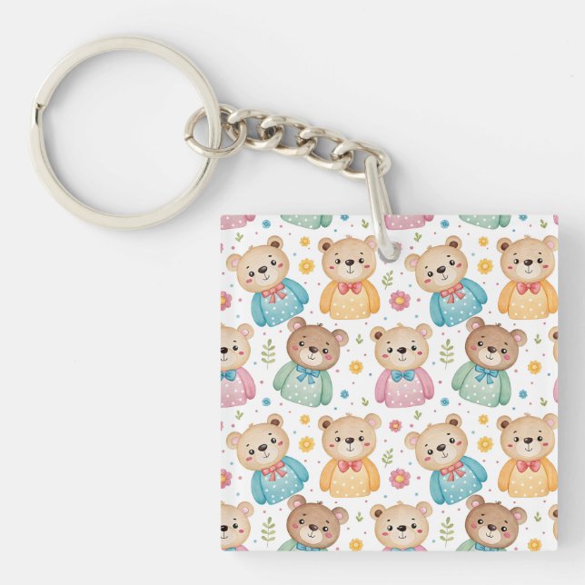 Teddy bear and flowers key ring (Front)