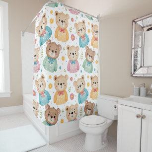 Teddy bear and flowers shower curtain