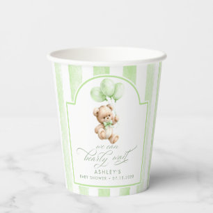 Teddy Bear and Green Balloons Cute Baby Shower  Paper Cups